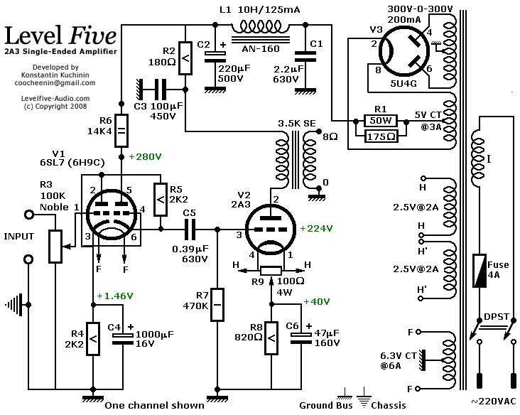 Level Five 2A3 Stereo Amplifier Schematic